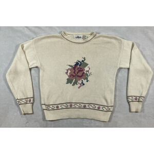 Vintage Justin B. Jones Womens Sweater Knit Cottage Roses Grandma Size Medium